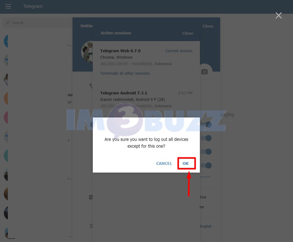 6 klik ok konfirmasi Logout Telegram