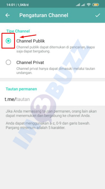 6 pilih tipe channel telegram android publik