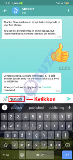 9 ketik publish untuk mengirim stiker telegram