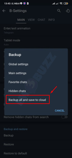 klik backup all and save to cloud