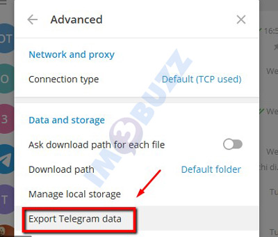 klik export telegram data