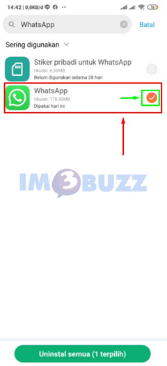 pilih whatsapp untuk uninstall
