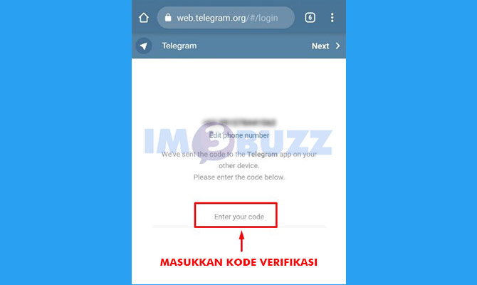 7. masukkan kode verifikasi login telegram web di hp 1